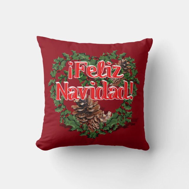 Christmas Heart Wreath (Feliz Navidad) Throw Pillow (Front)