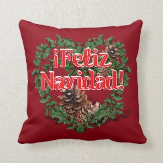 Christmas Heart Wreath (Feliz Navidad) Throw Pillow