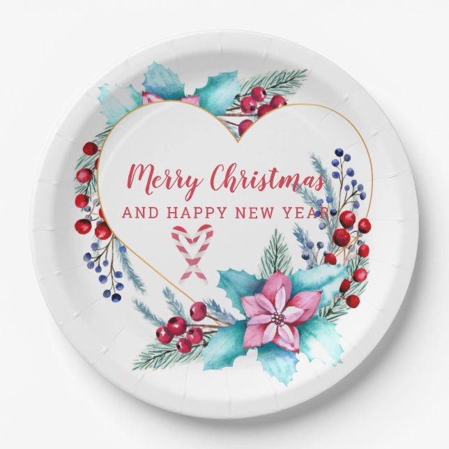 Christmas Heart Wreath Paper Plates (Front)