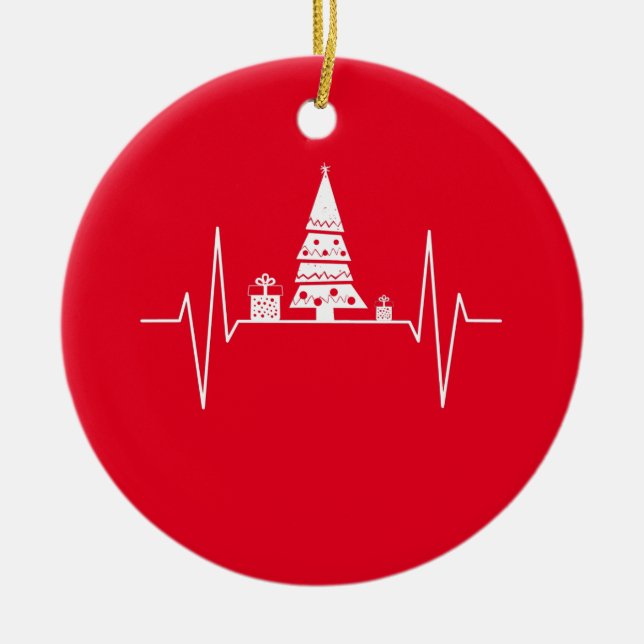 Christmas Heartbeat Ceramic Ornament (Front)