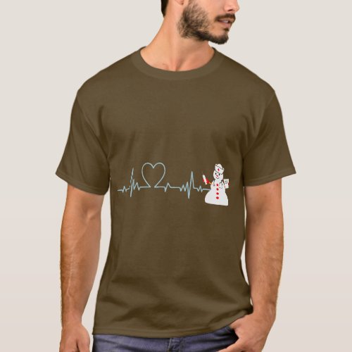 Christmas Heartbeat Stethoscope Snowman Nurse RN L T_Shirt
