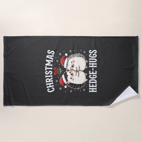 Christmas Hedge-Hugs Cute Hedgehog Holiday Beach Towel
