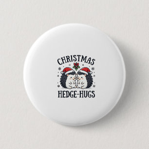Christmas Hedge-Hugs Cute Hedgehog Holiday Design Button