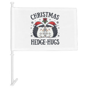 Christmas Hedge-Hugs Cute Hedgehog Holiday Design Car Flag
