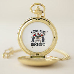 Christmas Hedge-Hugs Cute Hedgehog Holiday Design Pocket Watch