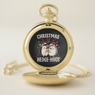 Christmas Hedge-Hugs Cute Hedgehog Holiday Pocket Watch