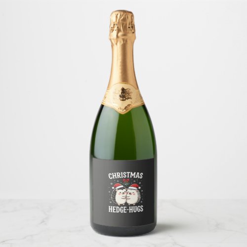 Christmas Hedge-Hugs Cute Hedgehog Holiday Sparkling Wine Label