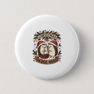 Christmas Hedge Hugs Hedgehogs Santa Hats Snowflak Button
