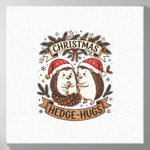 Christmas Hedge Hugs Hedgehogs Santa Hats Snowflak Canvas Photo Tile
