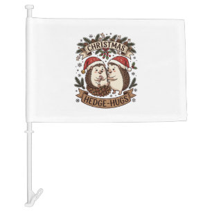 Christmas Hedge Hugs Hedgehogs Santa Hats Snowflak Car Flag