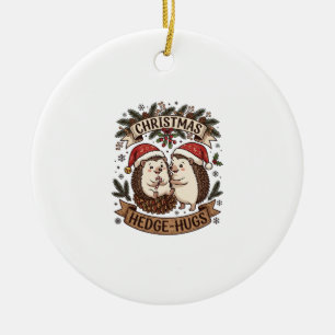 Christmas Hedge Hugs Hedgehogs Santa Hats Snowflak Ceramic Ornament