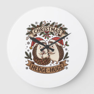 Christmas Hedge Hugs Hedgehogs Santa Hats Snowflak Large Clock