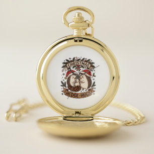 Christmas Hedge Hugs Hedgehogs Santa Hats Snowflak Pocket Watch