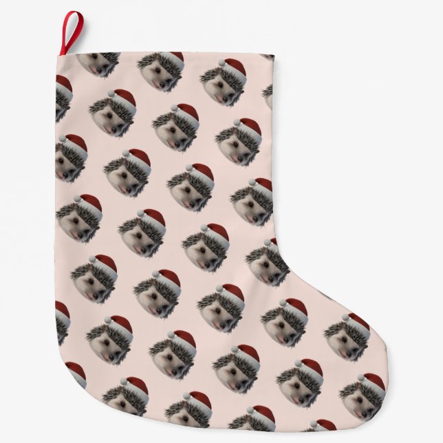 Christmas Hedgehog Or Opossum Wearing Santa Costum Large Christmas Stocking (Front)