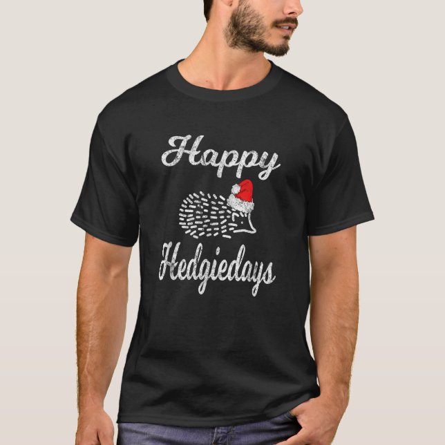 Christmas Hedgehog Santa Hat Hedgie Holiday Retro  T-Shirt (Front)