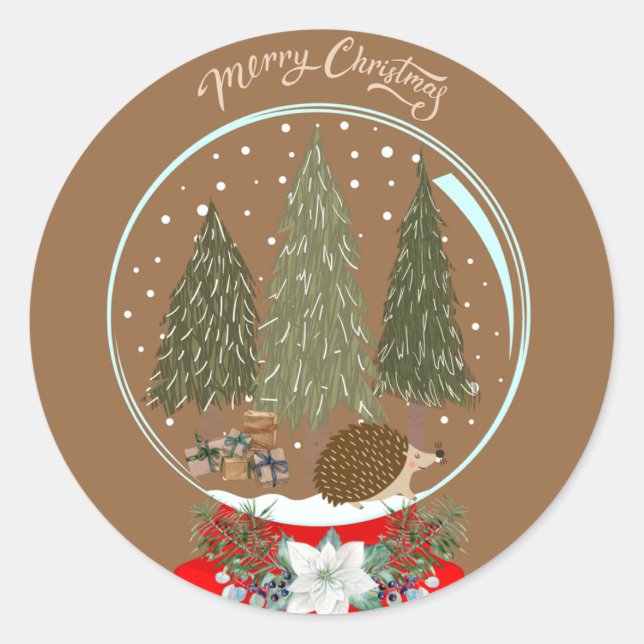 Christmas Hedgehog Snow Globe Sticker (Front)
