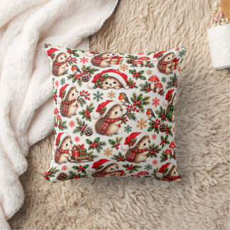 Christmas Hedgehog Woodland Wishes Throw Pillow