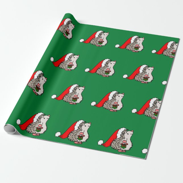 Christmas Hedgehog Wrapping Paper (Unrolled)