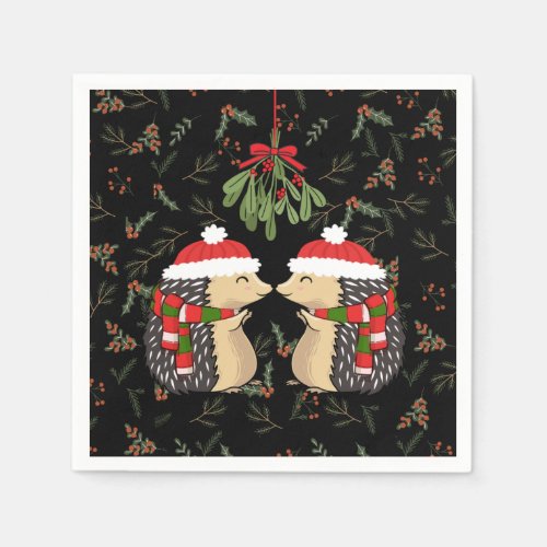 CHRISTMAS HEDGEHOGS KISSING UNDER MISTLETOE PAPER NAPKINS