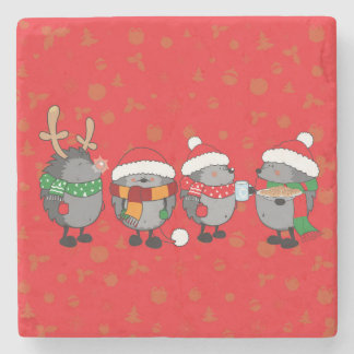 Christmas hedgehogs stone coaster