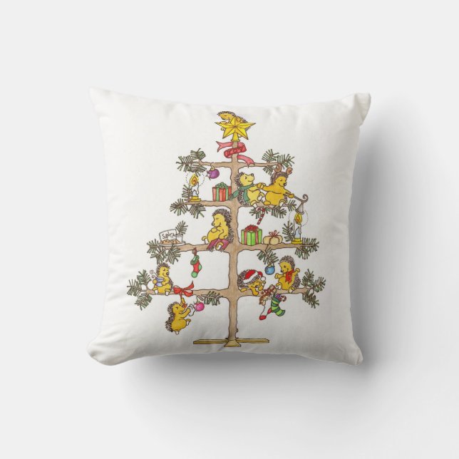 Christmas Hedgehogs Throw Pillow (Front)