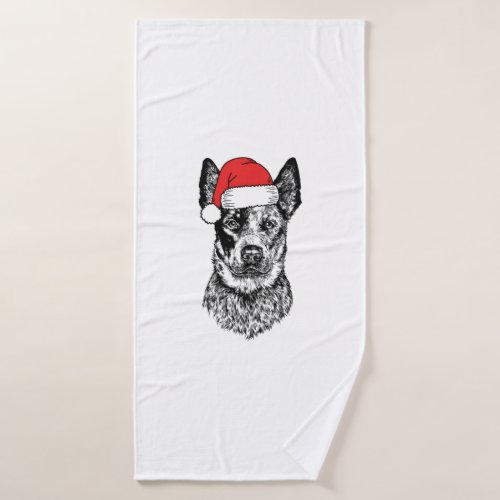 Christmas Heeler Santa Dog Holiday  Bath Towel