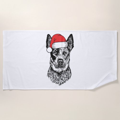 Christmas Heeler Santa Dog Holiday  Beach Towel