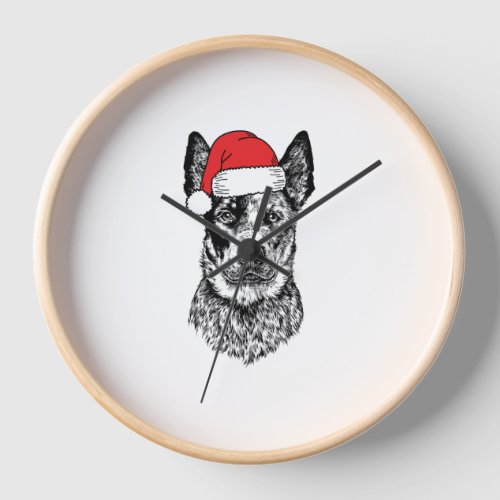 Christmas Heeler Santa Dog Holiday  Clock