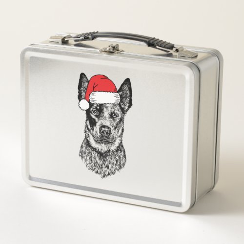 Christmas Heeler Santa Dog Holiday  Metal Lunch Box