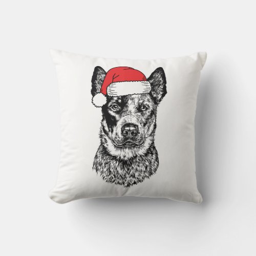 Christmas Heeler Santa Dog Holiday  Throw Pillow