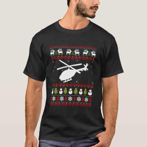 Christmas Helicopter Pilot Ugly Xmas Helicopters L T_Shirt