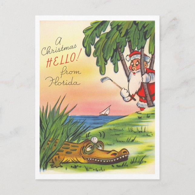 Christmas Hello Florida Golf Retro Postcard (Front)