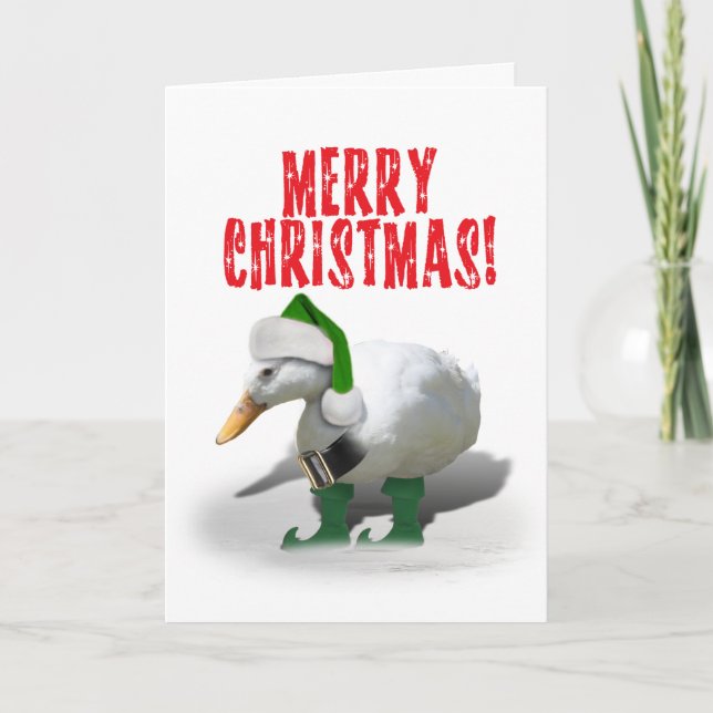 Christmas  Helper Duck Elf Holiday Card (Front)