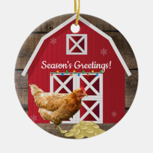 Christmas Hen Farm Ceramic Ornament