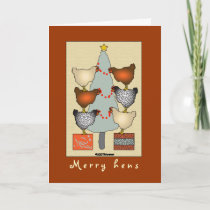 Christmas hens decorate tree Card