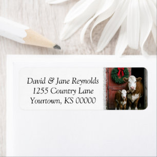 Christmas Hereford Cow and Calf Label