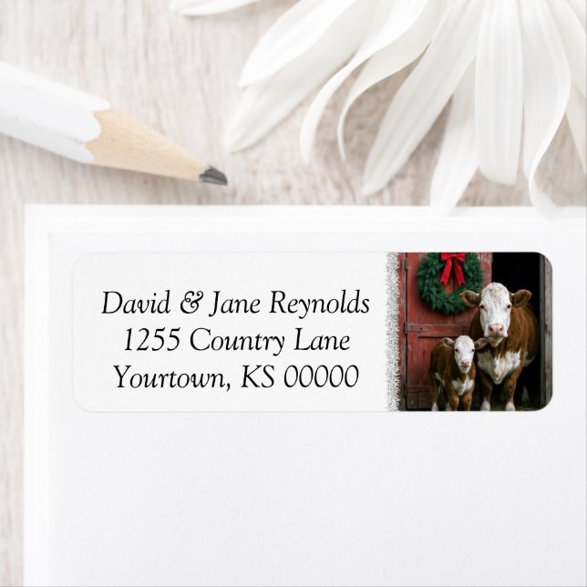 Christmas Hereford Cow and Calf Label (Insitu)