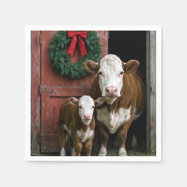 Christmas Hereford Cow and Calf Napkins (Front)