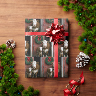 Christmas Hereford Cow and Calf Wrapping Paper