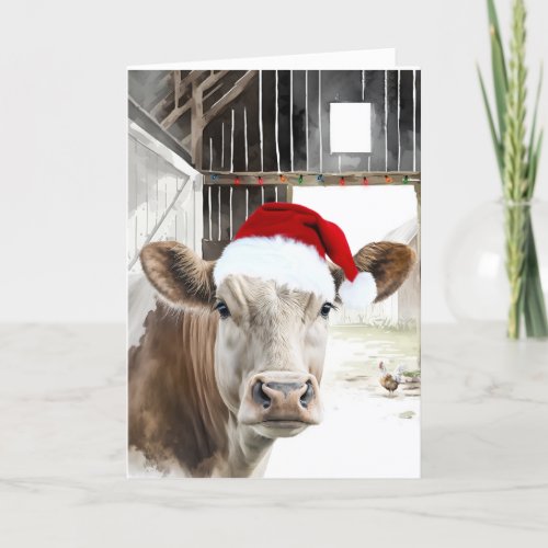 Christmas Hereford Cow In A Barn Card