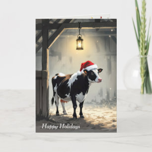 Christmas Hereford Cow In Barn Doorway Card