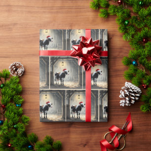 Christmas Hereford Cow In Barn Doorway Wrapping Paper