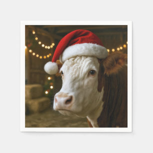 Christmas Hereford Cow Wearing a Santa Hat Napkins