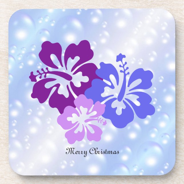 Christmas Hibiscus in Shades of Purple Beverage Coaster (Front)