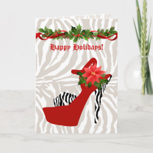Christmas High Heel Shoe Zebra Red Holiday Card