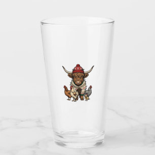 Christmas Highland Cow and Chickens Vintage Engrav Glass