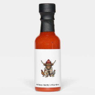 Christmas Highland Cow and Chickens Vintage Engrav Hot Sauces