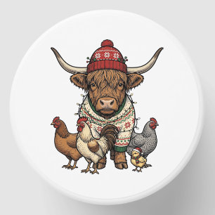 Christmas Highland Cow and Chickens Vintage Engrav Mini Candle Favors