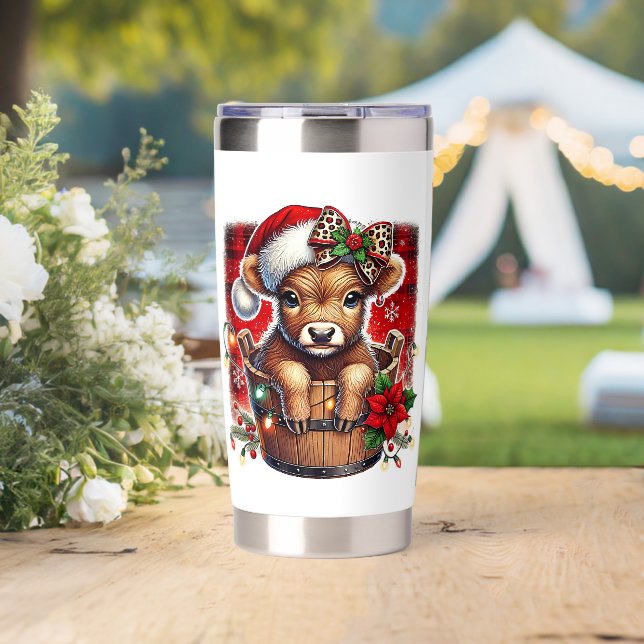Christmas Highland Cow | Cute Festive Farmhouse Insulated Tumbler (Wedding (Rotated))