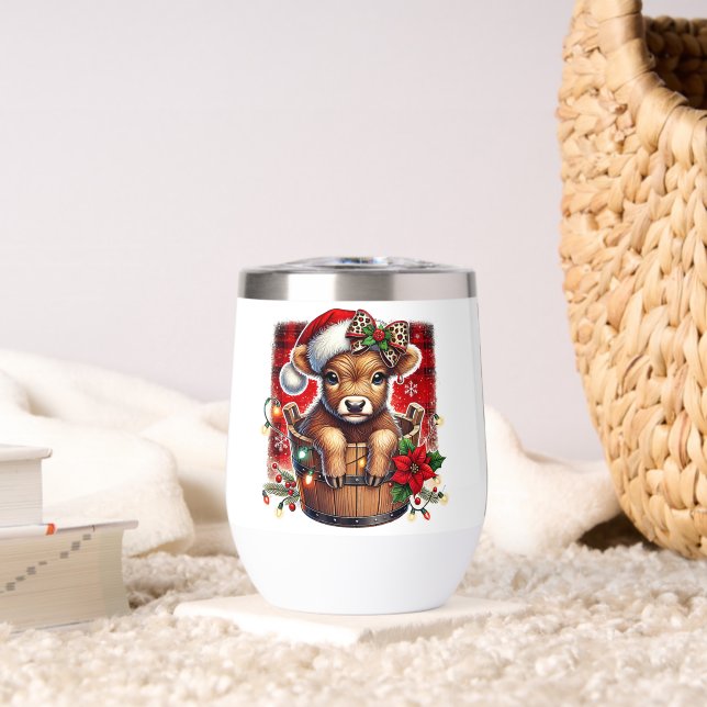 Christmas Highland Cow | Cute Festive Farmhouse Thermal Wine Tumbler (Living Room (Rotated))